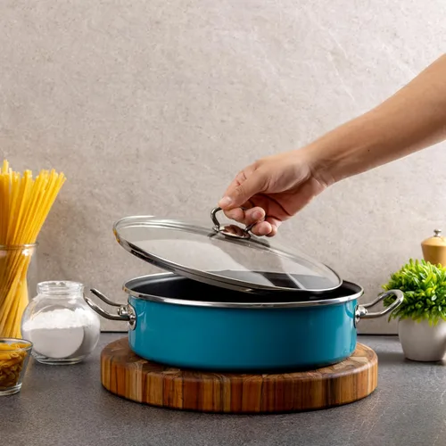 Miniatura 8 de Vasconia Elegance - Cacerola de 5 cuartos con tapa de vidrio (verde azulado) apta para lavavajillas, parrilla y horno hasta 480 ℉