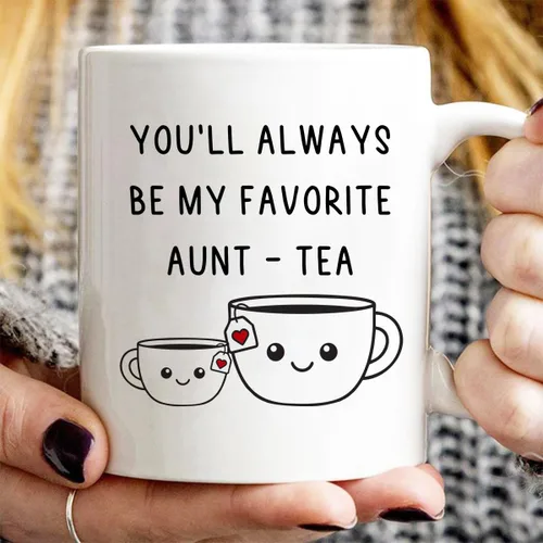 Miniatura 5 de Regalos de Navidad para tía, taza de té de mi tía favorita, taza divertida de la mejor tía de 11oz - Perfecta para cumpleaños, Navidad para tía