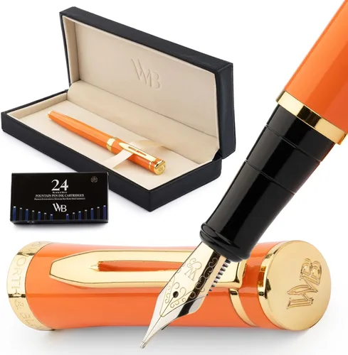 Miniatura 55 de Conjunto de pluma estilográfica Wordsworth & Black, plumín extra fino dorado de 18 quilates, incluye 24 cartuchos de tinta, convertidor de repuesto