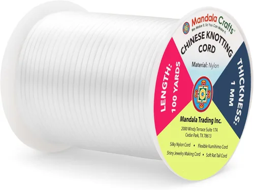 Miniatura 113 de Mandala Crafts Cordón de Satén de Nailon 2mm Cordón Rattail Champagne - 100 Yardas Cordón de Nailon Chino para Nudos Cordón de Seda Cola de Rata