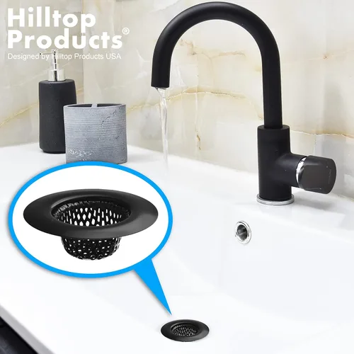 Miniatura 5 de Paquete de 2 - 2.25" Superior / 1" Cesta - Colador de Fregadero Negro para Baño, Utilidad, Fregadero de Servicio, Lavandería, Autocaravana y Lavabo