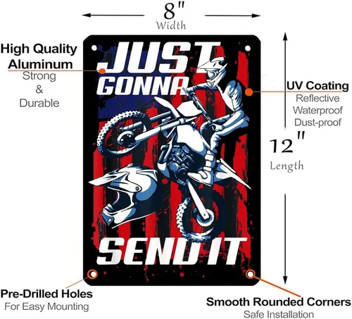 Miniatura 2 de Just Gonna Send It - Letrero de metal con la bandera estadounidense para motocross, motocross, motocross, motocross, bicicleta, para hogar, oficina