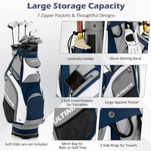 Miniatura 5 de Tangkula Bolsa de carrito de golf de 11 pulgadas con divisores superiores de 14 vías, bolsa de carrito de golf ligera y portátil con 7 bolsillos