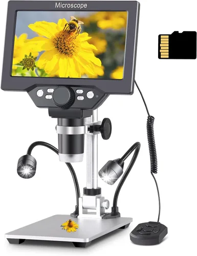 Miniatura 11 de Koolertron Microscopio digital de 12 MP de 7 pulgadas, aumento de 1200X, cámara USB 1080P, tarjeta TF de 32 GB, vista de PC, recargable, luces LED