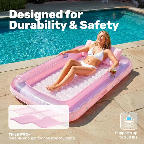 Miniatura 5 de SLOOSH Flotador inflable, camastro para adultos con almohada, 178 x 117 cm, 4 en 1: balsa-tina bronceadora, camastro para tomar el sol, fiestas