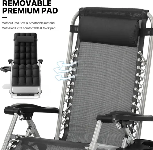 Miniatura 5 de MoNiBloom Silla reforzada de gravedad cero, tumbona plegable para piscina y playa, tumbona de bronceado portátil con cojín, reposacabezas y bandeja