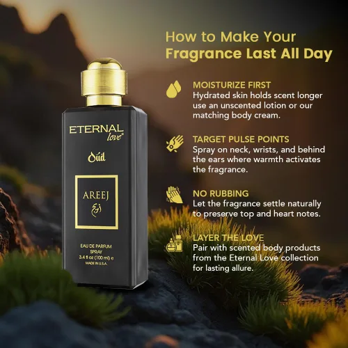 Miniatura 6 de Eternal Love Areej Oud - Eau de Parfum unisex de larga duración, fragancia oriental picante cálida con Oud y tabaco, aroma árabe inspirado en Dubái
