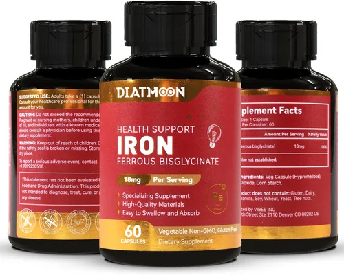 Miniatura 7 de Paquete de 2 suplementos de hierro para mujeres y hombres, cápsulas de bisglicinato de hierro altamente absorbentes para adultos, veganas, sin OMG