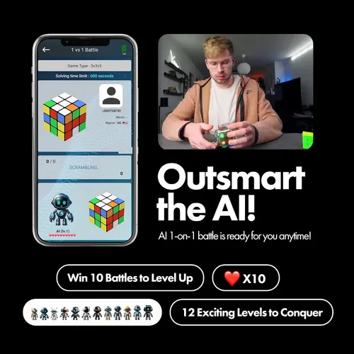 Miniatura 8 de eX-Mars Connect AI Robot Cube & Smart Cube, cubo STEM de auto-desordenamiento con 10 tipos de rompecabezas Cubo de velocidad de auto-solución