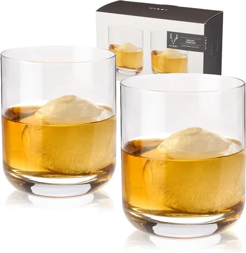 Viski Juego de 2 vasos de whisky de cristal, cristal de alta calidad, elegantes vasos de cóctel de bola baja, juego de regalo de copa de cóctel, 12