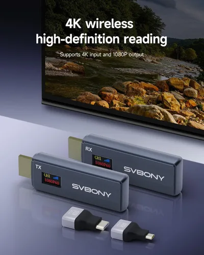 Miniatura 4 de SVBONY Transmisor y receptor HDMI inalámbrico, transmisor de pantalla LED de 5.8G, salida de video Ultra HD de 1080P/60Hz, extensor HDMI inalámbrico
