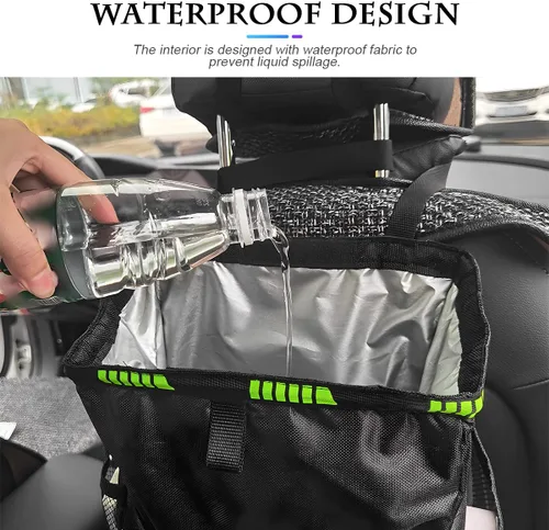 Miniatura 3 de Fekey&JF Bote de basura colgante para coche con bolsillos de almacenamiento, bolsa de basura impermeable y a prueba de fugas Oxford para automóvil