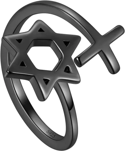 Miniatura 60 de Jewmon Anillo de plata de ley con estrella de David para mujer – Anillo ajustable Magen David – Amuleto Wicca – Regalos judíos