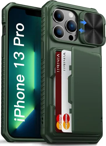 Miniatura 17 de Vihibii Funda para iPhone 13 Pro Max/iPhone 12 Pro Max con tarjetero (4 tarjetas) [bloqueo RFID] y cubierta de cámara deslizante, protección contra
