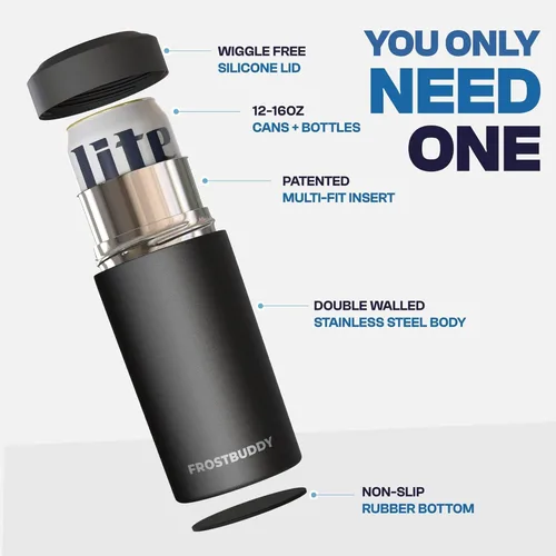 Miniatura 3 de Frost Buddy Universal Can Cooler - Fits all - Stainless Steel Can Cooler for 12 oz & 16 oz Regular or Slim Cans & Bottles - Stainless Steel