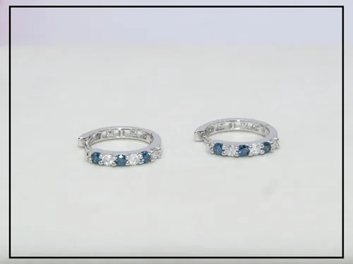 Miniatura 2 de Dazzlingrock Collection Alternate Round Gemstone & Diamond Huggies Hoop Hinged Post Earrings for Women in Gold