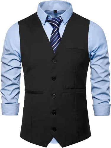 Miniatura 2 de AOYOG Chaleco formal de negocios para hombre, 5 botones, ajuste regular, para traje o esmoquin