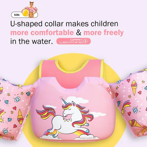Miniatura 5 de Dark Lightning Chaleco de natación para niños de 2, 3, 4, 5, 6 y 7 años, flotadores para niños pequeños con alas de brazo de 30 a 50 libras, chaleco