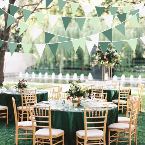 Miniatura 6 de Decoraciones de fiesta verde salvia de 32 pies, bandera triangular verde aguacate, banderines de tela, banderines para cumpleaños, boda, baby