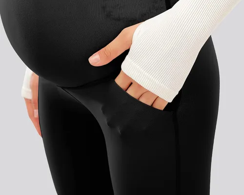 Miniatura 4 de JOYSPELS Pantalones de maternidad para mujer con bolsillos sobre el vientre pantalones de yoga para el trabajo casual