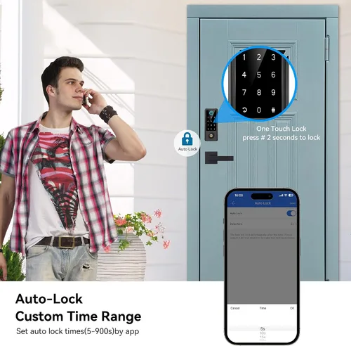 Miniatura 5 de BEBASIA Cerradura de Puerta Inteligente con Huella Digital con Juego de Manijas, Control Total por App, Teclado Táctil Digital Electrónico, Negro