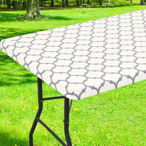 Miniatura 15 de Smiry Mantel cuadrado para mesa de pícnic, manteles de camping impermeables elásticos ajustables, protector de mantel de vinilo con respaldo de Gris