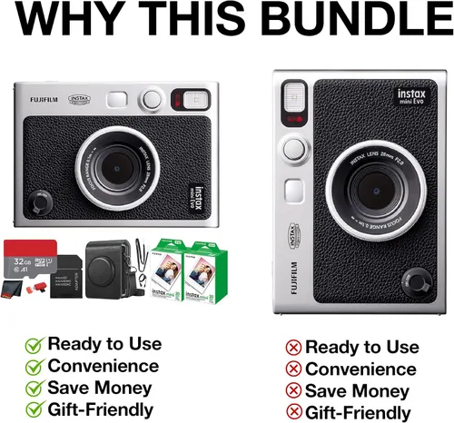 Miniatura 4 de Fujifilm Instax Mini EVO Hybrid Cámara instantánea (negra) con paquete de película instantánea Instax-Mini Twin de 40 hojas + tarjeta de memoria
