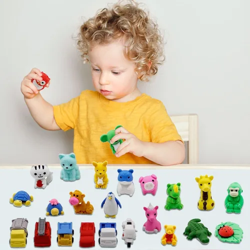 Miniatura 5 de Cllayees 72 borradores surtidos de lápices de animales para mascotas, mini borradores a granel, regalos para premios de aula, bolsa de regalo