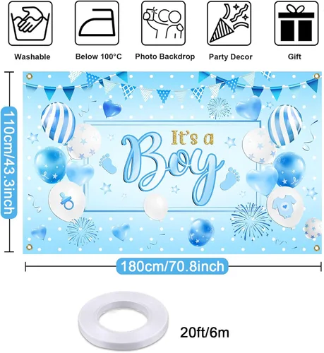 Miniatura 6 de Mocsicka Telón de fondo azul para baby shower para niño, pancarta de globos azules, decoraciones de baby shower, suministros de fiesta de baby