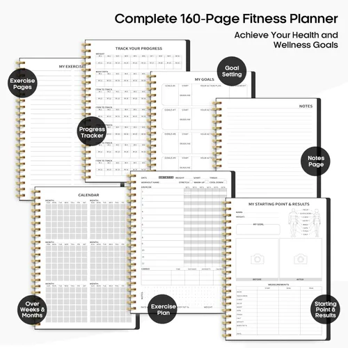 Miniatura 5 de Diario de entrenamiento de fitness para mujeres y hombres, A5 (5.5 x 8.2 pulgadas) planificador de registro de entrenamiento para rastrear, D.negro