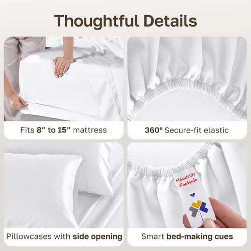 Miniatura 6 de California Design Den Juego de sábanas para cama tamaño King dividido - 100% algodón, 500 hilos, sábanas de satén de bolsillo profundo para cama