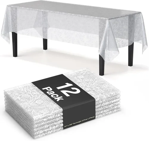 Miniatura 13 de Exquisite Mantel de Mesa de Encaje Redondo de Mesa de Plástico Paquete de 12 Manteles de Encaje Redondos de 84 pulgadas Mantel Floral Blanco