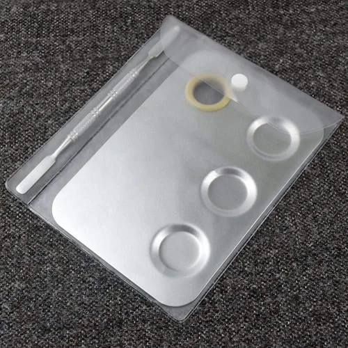 Miniatura 8 de Paleta de mezcla de maquillaje, paleta de maquillaje de acero inoxidable de 6 x 4 pulgadas, paleta de mezcla de 3 pocillos para arte de uñas, paleta
