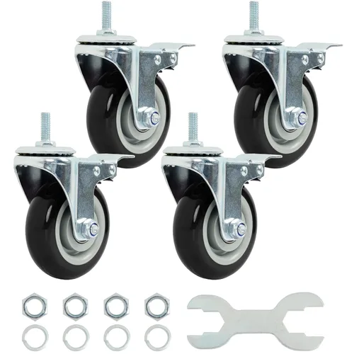 Miniatura 20 de Finnhomy Ruedas giratorias roscadas resistentes de 2 pulgadas, 1/4 pulgadas a 20 x 1 con freno, juego de 4 para estantes de alambre, ruedas lisas