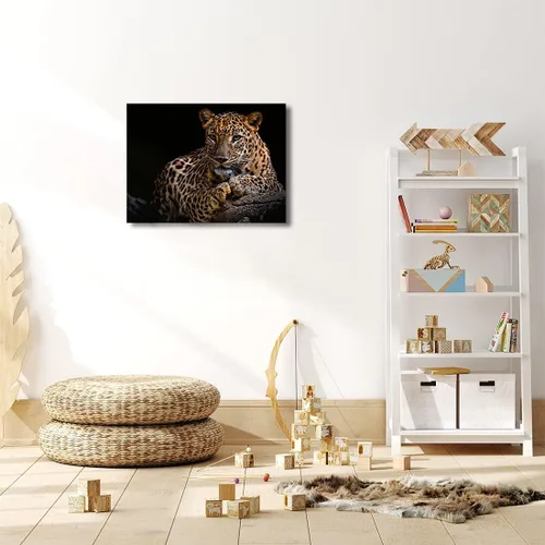Miniatura 7 de Impresiones en lienzo de leopardo con fondo negro y vida silvestre dorada, arte de pared de leopardo y guepardo, ilustraciones para baño