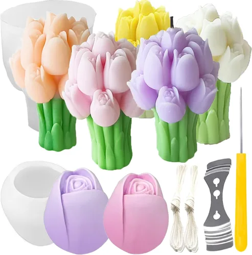 Miniatura 17 de 13 moldes de silicona para velas de flores, moldes para hacer velas con aguja que absorbe los ojos grandes, vela para cera de soja, cera de abejas