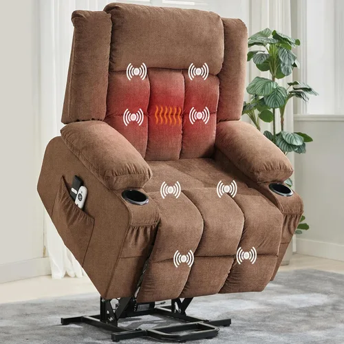 Miniatura 12 de Silla reclinable mecedora para adultos, giratoria de 360°, con portavasos y asiento profundo tapizado, de piel sintética, cómodo sofá individual