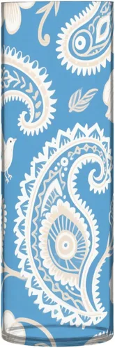 Jarrón de plástico azul bohemio con flores de cachemira blanca, 11.8 x 3.9 pulgadas, portavelas decorativo, irrompible, mesa de boda, oficina,