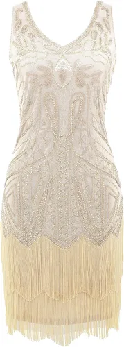 Miniatura 5 de BABEYOND Womens Flapper Dresses Set 1920s V Neck Beaded Fringed Great Gatsby Dress