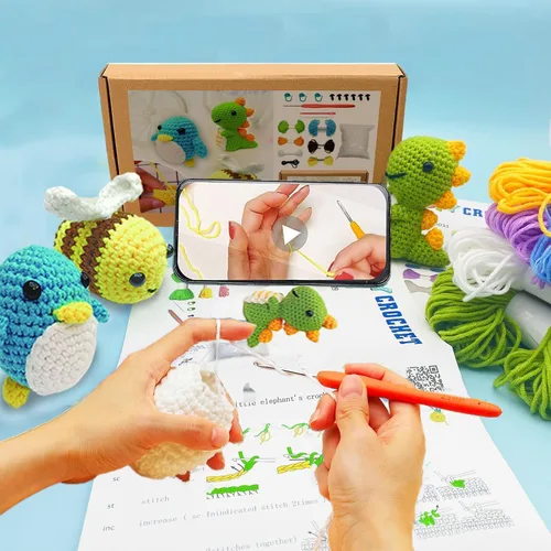 Miniatura 3 de Kaaper Kit de ganchillo para principiantes para adultos, kit de ganchillo para aprender a dinosaurios, kit de ganchillo de animales