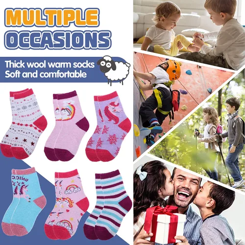 Miniatura 56 de ANTSANG Calcetines de Lana, Calcetines Térmicos Cálidos y Gruesos Tipo Crew Boot para Niños Pequeños, Niños y Niñas, 6 Pares