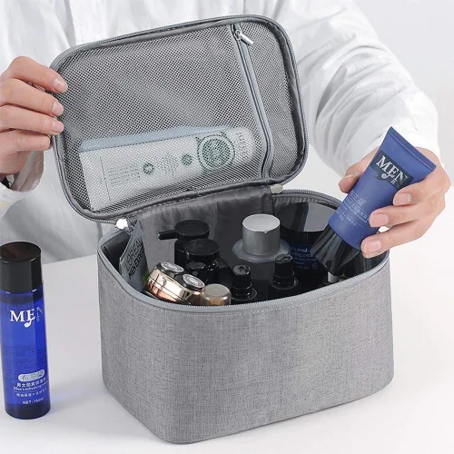 Miniatura 2 de Bolso de maquillaje HOYOFO, bolso de viaje para productos cosméticos, con bolsillo de red, almacenamiento de aseo de viaje grande e impermeable