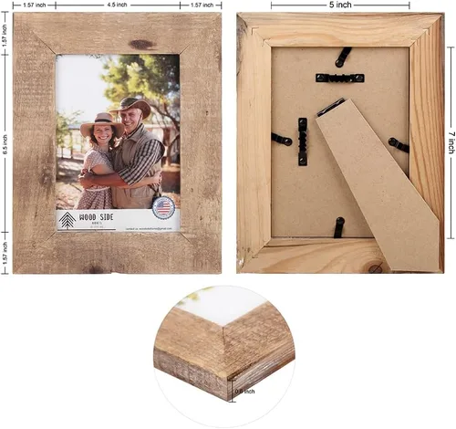 Miniatura 5 de Portarretratos rústico de madera de granero de 5 x 7 pulgadas, juego de 2 unidades, madera natural recuperada, cristal real, diseño de granja