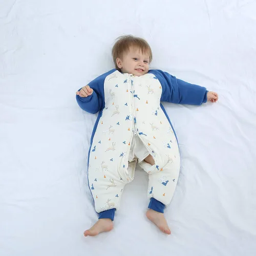 Miniatura 6 de Happy Cherry Saco de dormir de algodón grueso de invierno para bebé, manta cálida con mangas desmontables, Pingüino - Azul
