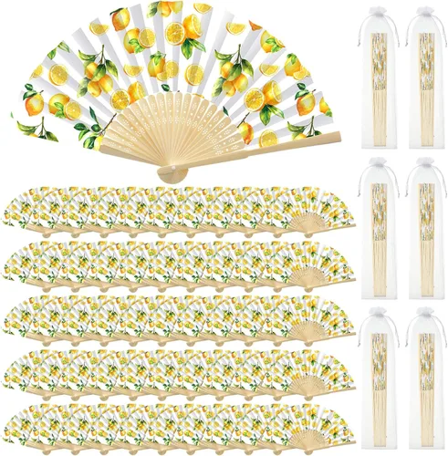 Miniatura 9 de Roowest 50 abanicos de papel de mano de cerezo en flor de cerezo, kit de recuerdos de chinoiserie, abanicos de mano plegables chinos japoneses retro