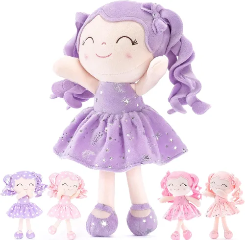 Miniatura 30 de Gloveleya Muñeca Baby Dolls Soft Rag Doll Baby Girl Regalos Curly Spring Girl - Naranja 9 pulgadas