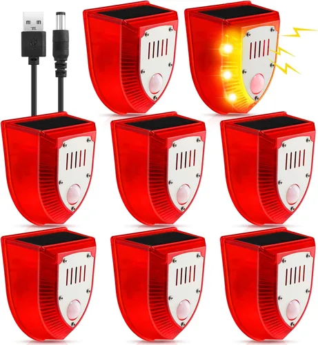 Miniatura 9 de Qualirey Detector de movimiento de alarma solar con sensor de movimiento al aire libre de 129 db, luz estroboscópica para perro, detector de alarma