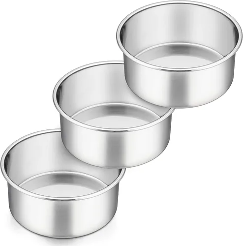 Miniatura 13 de P&P CHEF - Juego de moldes para tartas de 8 pulgadas, moldes redondos para hornear de acero inoxidable para capas, moldes para tartas de cumpleaños