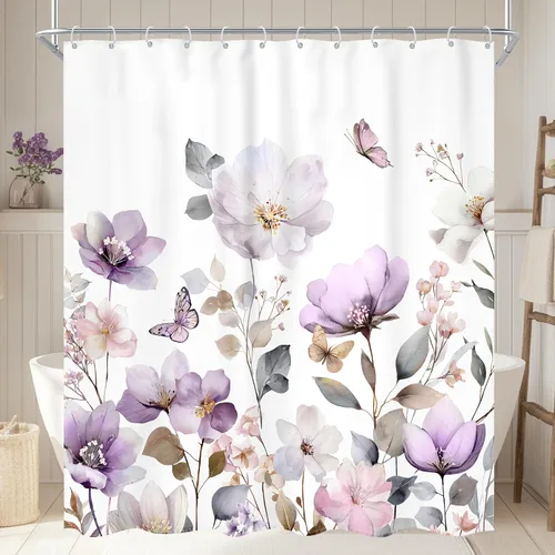 Miniatura 9 de Cortina de ducha floral púrpura de 60 pulgadas de ancho x 72 pulgadas de largo, flor de lavanda, rústico, elegante, pastel, botánico, acuarela