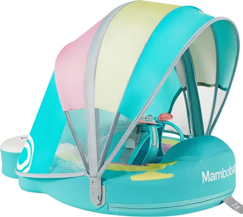 Miniatura 12 de Mambobaby - Flotador de piscina para bebé no inflable con cola y toldo, protección solar UPF 50+, sin volteo, flotador de natación para bebé, Rosa